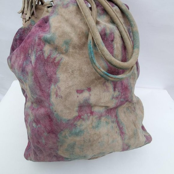 Prada XL suede Leather Bag backpack size tie dyed gray purple pink blue vintage - Picture 5 of 15